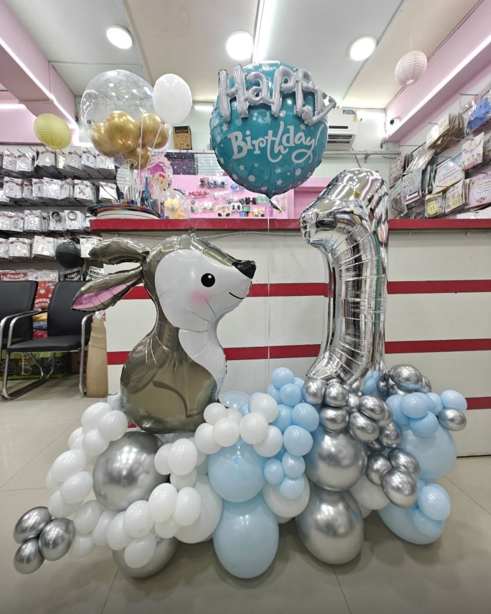 Bunny Bliss First Birthday Balloon Setup