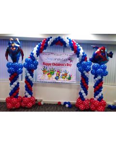 Balloon Arch with columns with spider man foils and number