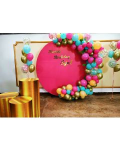 Round Backdrop with flex &balloon arch and acrylic letters