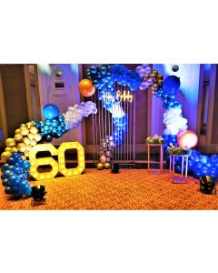 Balloon Structure with number 60 with happy birthday neon light