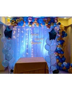 Netted Backdrop with lights behind & bunches with Acrylic Letters