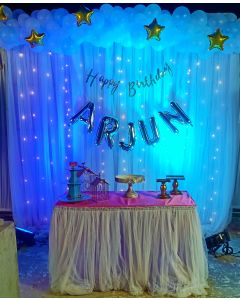 Netted Backdrop withlights behind with foil Letters