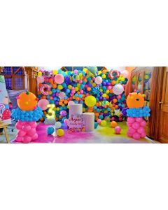 Candy land multicolor pastel balloon wall & balloon candy columns with entrance arch