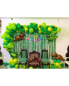 Home décor green foil curtain with dinosaur foils and 2 columns