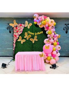 Butterfly theme Artificial grass with organic arch and paper flowers